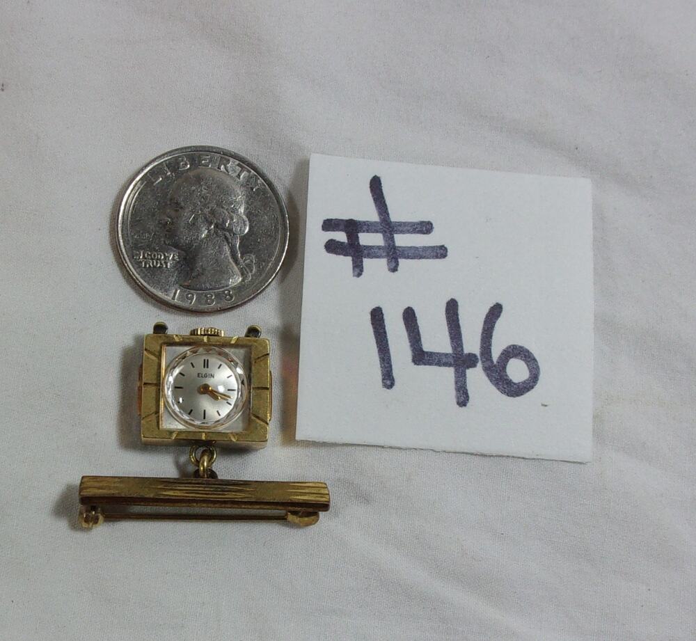 ELGIN MANUAL MECHANICAL 10M GOLD PLATED LAPEL PIN WOMEN'S WATCH-DOES RUN